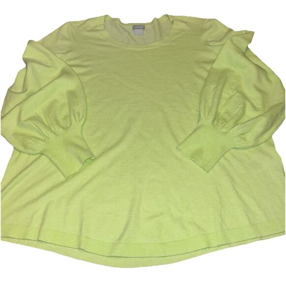 Chicos Size 3/US-XL 16 Women’s Ballon Sleeve Lime Green Sweater Ultra Soft Cozy - Picture 1 of 6